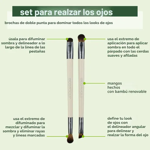 Miniatura 2 de EcoTools Juego de brochas para mejorar los ojos, pinceles de maquillaje para sombra de ojos líquida, cremosa y en polvo y aplicación de delineador