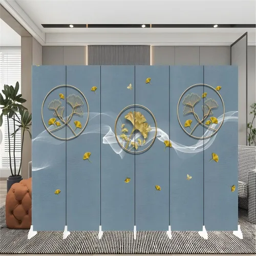Miniatura 10 de Divisor de habitación, 6 paneles de madera plegables de privacidad con base de pies más anchos, separador de habitación portátil independiente