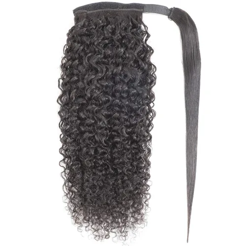 Miniatura 2 de Extensiones de cabello humano Yaki Afro Kinky rizado cola de caballo con cordón, cabello humano de color natural con clip, cola de caballo rizado