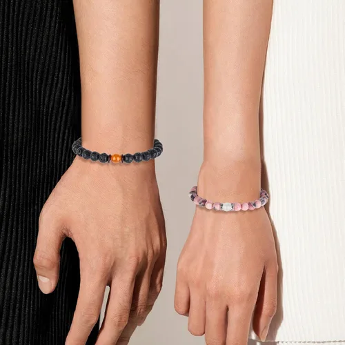 Miniatura 103 de 2 pulseras magnéticas para parejas, piedra natural negra mate, cristal para votos de amor eterno, juego de pulseras de cuentas de piedra de energía