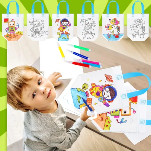 Miniatura 3 de Chunful - 24 bolsas lindas de regalo para colorear, bolsas de regalo para fiestas infantiles, bolsas reutilizables de dibujo para niños, bolsas
