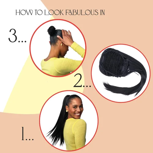 Miniatura 3 de CAISHA Extensión de cola de caballo de 22" con cordón voluminoso Straigtht negro-marrón PH503