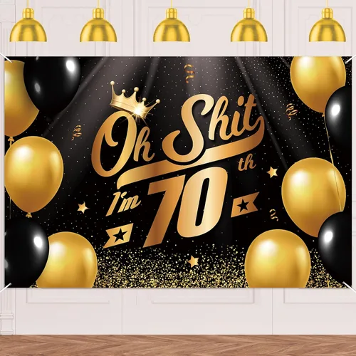 Miniatura 18 de Oh S*hit I'm 10th Banner telón de fondo negro dorado globos corona confeti Hallo Quince Cheers to 10 años decoración temática decoración para hombre