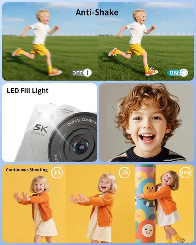 Miniatura 9 de Cámara digital 5K para fotografía con WiFi, cámara de vlogging Ultra HD de 75MP para YouTube con pantalla abatible de 180° de 3 pulgadas, cámaras