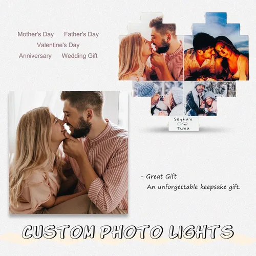 Miniatura 3 de Marcos de fotos personalizados de corazón, decoración de pared, marco de fotos personalizado con luces LED, collage de múltiples fotos para 4 fotos