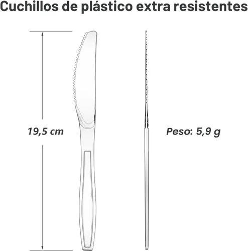 Miniatura 2 de Dealusy 360 Unidades Cuchillos de Plástico Transparente Extra Resistentes Desechables, Sin BPA, Resistentes al Calor, Cuchillos Desechables Sólidos