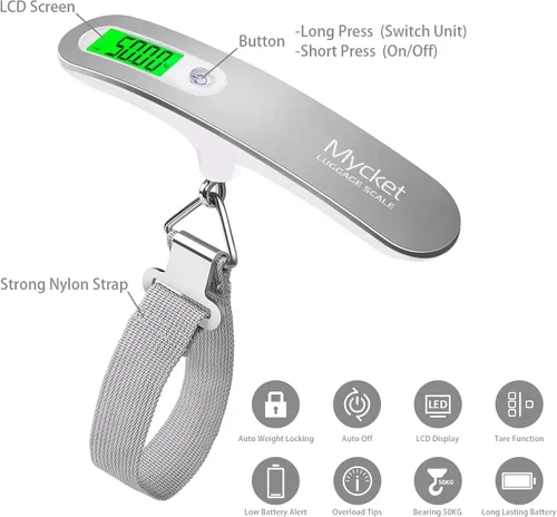 Miniatura 4 de Mycket Báscula de equipaje digital portátil, báscula electrónica para maleta, báscula para colgar, báscula de pesaje de equipaje, 110 libras