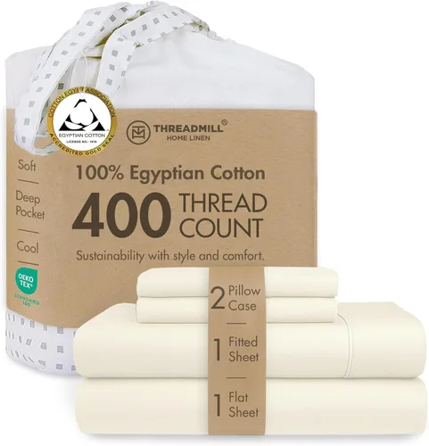 Miniatura 36 de Threadmill - Juego de sábanas de algodón egipcio para cama tamaño King Juego de sábanas de cama King 100% de algodón egipcio certificado Sábanas