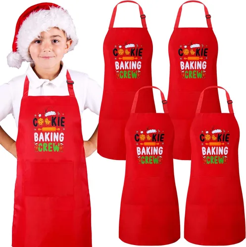 Miniatura 9 de Suhine Paquete de 4 Delantales de Navidad para Adultos Verde Delantales de Cocina de Navidad para Cocinar Hornear Galletas Equipo Delantales a Juego