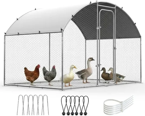 Miniatura 12 de ORANLAND Gallinero de metal grande, 9.9 x 9.9 x 6.6 pies con tapa, corral de pollo con techo de espira con cerradura de seguridad, jaula de conejo