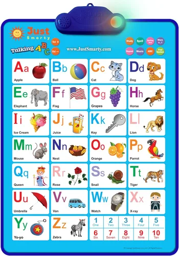 Just Smarty Cuadro interactivo del alfabeto para pared | Póster musical de ABC y 123 parlantes con luz interactiva | Aprendizaje del alfabeto para