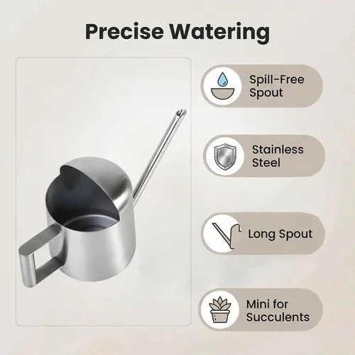 Miniatura 7 de IMEEA Mini regadera para suculentas y bonsái, pequeña regadera de acero inoxidable para plantas de interior con boquilla larga para plantas de 11oz