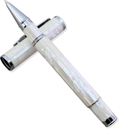 Miniatura 2 de LACHIEVA LUX Elegante bolígrafo de nácar con repuesto alemán, juego de regalo prémium para hombres, mujeres y profesionales (blanco perla)