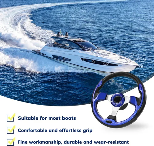 Miniatura 5 de Volante de barco de 12.5 pulgadas, adaptador de volante marino de eje de 3/4 pulgadas, fibra de carbono antideslizante para barcos, yates, botes Azul