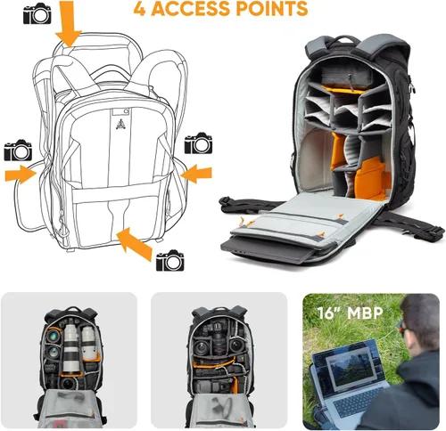 Miniatura 3 de Lowepro ProTactic BP 450 AW III - Mochila para cámara, acceso de 4 puntos, bolsa profesional para cámara, DSLR/Drones/Sin espejo, hasta portátil