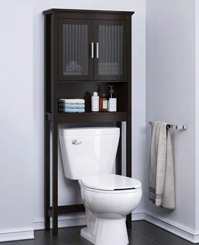Spirich Home - Estantería de baño situada sobre el inodoro, organizador de armario de baño con puerta de cristal templado Moru Espresso