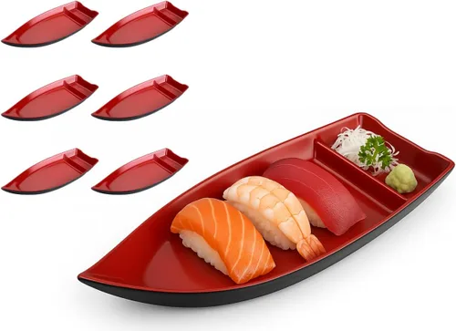 Miniatura 11 de JapanBargain Paquete de 2 platos de sushi con divisor, plato de sashimi japonés de 10 pulgadas, bandeja de aperitivos para salsa de soja, wasabi