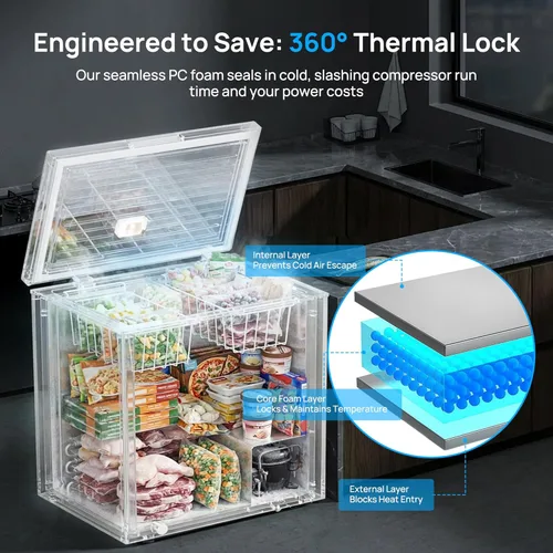 Miniatura 4 de Congelador de pecho de 7.0 pies cúbicos, pequeño y compacto con 7 termostatos ajustables, 2 cestas extraíbles, ahorro de energía, mini congelador