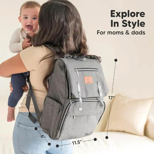Miniatura 4 de KeaBabies Mochila para pañales para bebé con cambiador, bolsa de bebé impermeable para mamá y papá, bolsillos aislados para botellas, niños Gris