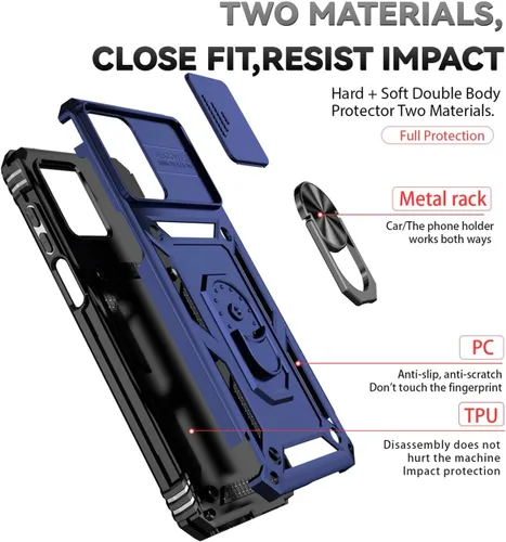 Miniatura 3 de Funda para Redmi Note 12, Poco X5 5G 22111317PG con protector de pantalla de vidrio templado y cubierta de cámara deslizante, anillo magnético