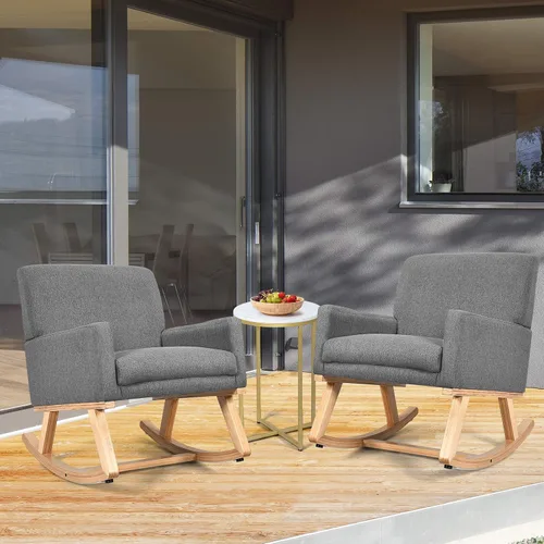 Miniatura 2 de S AFSTAR Mecedora, silla tapizada de tela con marco de madera resistente y asiento acolchado, sillón moderno para sala de estar (beige)