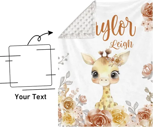 Miniatura 8 de Manta de bebé personalizada para niños, nombre personalizado con diseños de jirafa, franela suave con respaldo de puntos de doble capa, manta 17