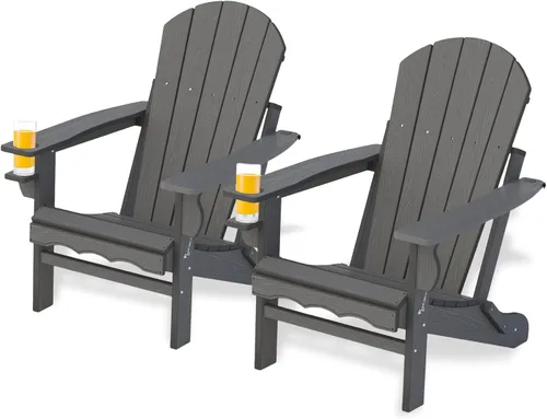 Miniatura 9 de Sillas para fogata, sillas Adirondack plegables de HDPE resistentes a la intemperie, silla Adirondack plegable de composite para patio con Gris