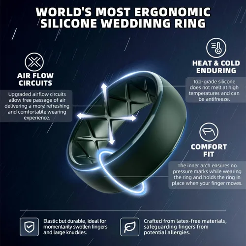 Miniatura 88 de Egnaro Anillos de boda de silicona para hombre: 1/4/6/7 Multipack de anillos de boda de goma con arco interior Diseño ergonómico transpirable