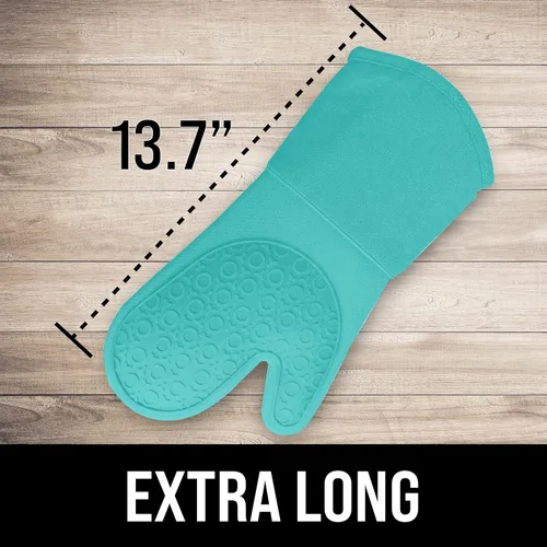 Miniatura 2 de Guantes de horno de silicona con forro de algodón acolchado – profesional resistente al calor olla de cocina soportes – 1 par 2-Turquesa