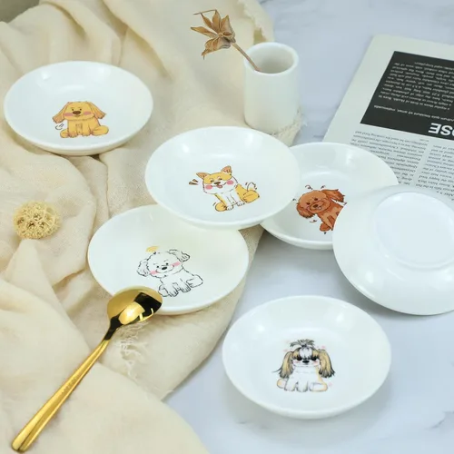 Miniatura 6 de Divertidos platos de cerámica con diseño de perros lindos de caricaturas, platos de condimentos, cuencos de salsa de soja para sushi, platos