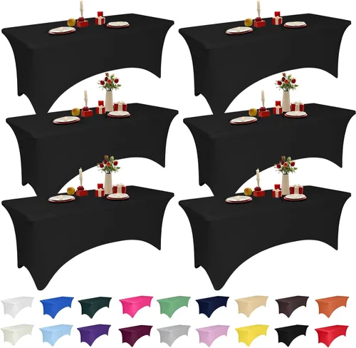 Miniatura 13 de Paquete de 2 manteles de elastano negro de 6 pies para mesas rectangulares, ajustado y elástico, lavable, resistente a las arrugas, perfecto