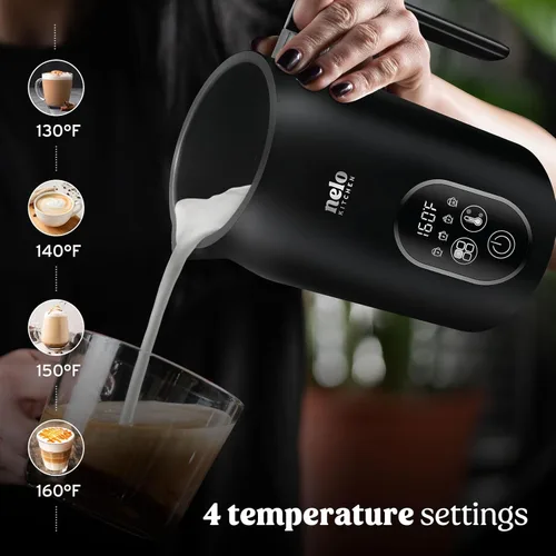 Miniatura 3 de NELO Espumador de leche eléctrico, espumador de leche digital 4 en 1 y vaporizador con control de temperatura en tiempo real, espumador automático
