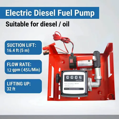 Miniatura 2 de Bomba de transferencia de combustible de 12 voltios de servicio pesado, bomba de transferencia de diésel autocebante con medidor de combustible