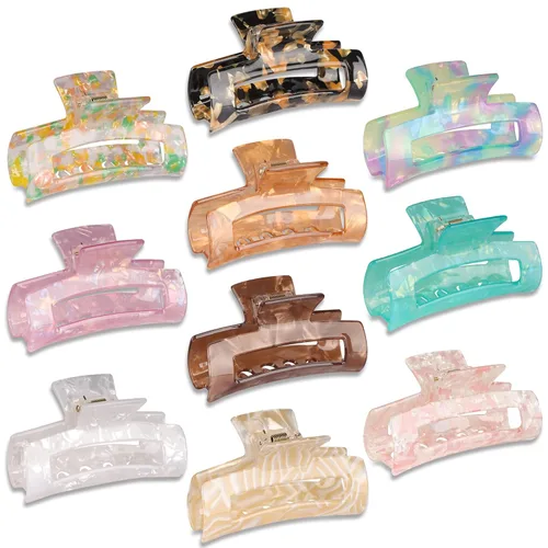 Miniatura 9 de Magicsky 10 pinzas para el cabello para mujer, pinzas grandes acrílicas de mármol ópalo para cabello grueso y delgado, bonitos pasadores de mariposa