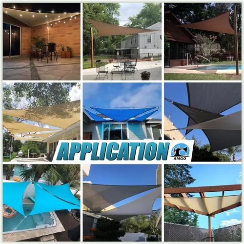Miniatura 4 de Amgo 3.05m x 3.05m x 3.05m Parasol triangular blanco para exterior UPF50+ AGTAPT10, 95% de bloqueo UV, permeable al agua y al aire, para uso