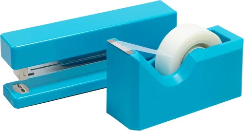 Miniatura 3 de JAM PAPER Juego de oficina y escritorio - 1 engrapadora y 1 dispensador de cinta - Azul - Paquete de 2