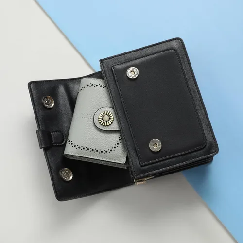 Miniatura 150 de SENDEFN - Billetera pequeña de piel auténtica para mujer, diseño plegable con ventana para tarjeta de identificación