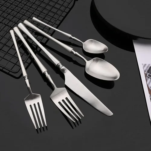 Miniatura 4 de JASHII Silverware - Juego de utensilios de cocina de acero inoxidable 304 de 20 piezas para 4, incluye cucharas, tenedores, cuchillos, acabado mate