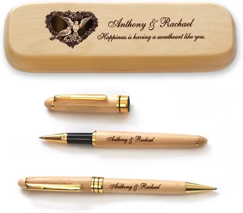Miniatura 4 de Estuche de madera de arce personalizado y dos bolígrafos para el día de San Valentín