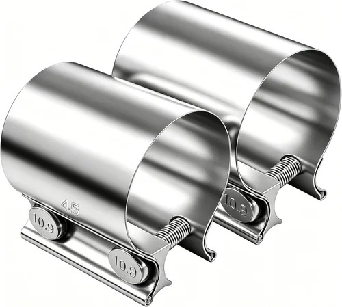 Dianrui 2 piezas 1.75" Banda de abrazadera de acero inoxidable con junta de tope; abrazadera universal de 1.75 pulgadas con ensanchamiento para