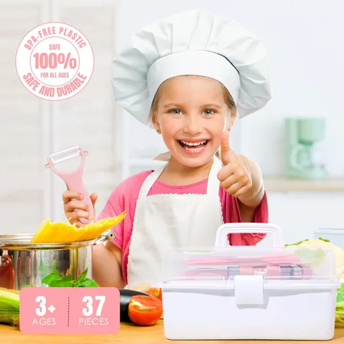 Miniatura 7 de 37 piezas de juegos de cocina para niños reales, juego de regalo de cocina y horneado para niños con estuche de almacenamiento, temporizador
