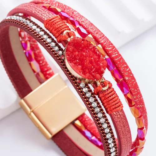 Miniatura 47 de FANCY SHINY - Pulsera de cuero estilo bohemio, pulsera de cuentas de cristal con cierre magnético, regalos de joyería para mujer