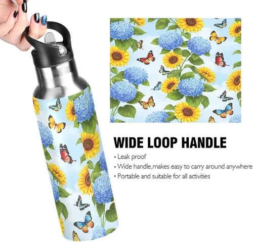 Miniatura 4 de Stainless Steel Vacuum Insulated Water Bottle 20 Oz, BPA-Free Sports Water Bottle for Gym Outdoor Travel School, Yellow Sunflowers