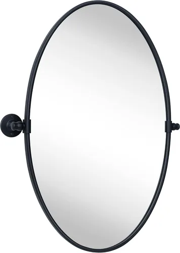 Miniatura 9 de TEHOME - Espejo de tocador de baño pivotante ovalado de níquel cepillado en metal, espejos de tocador inclinables para pared, 22.99 x 24 pulgadas