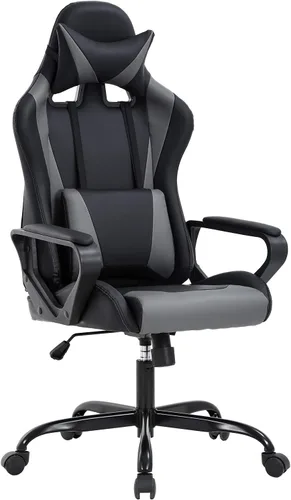 Miniatura 9 de Silla de oficina para videojuegos, silla de escritorio con soporte lumbar, reposacabezas y reposabrazos, giratoria, ergonómica, para deportes Negro