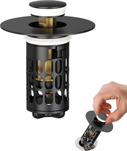 QYHNYJF Tapón de lavabo de baño mejorado con recogedor de pelo, tapón de drenaje universal emergente, sello de acero inoxidable y silicona para