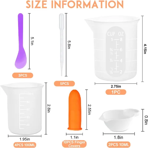 Miniatura 4 de Kit de herramientas de tazas medidoras de resina de silicona, tazas de silicona antiadherentes para resina epoxi, tazas de mezcla de silicona