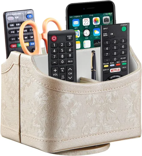 PUSU - Soporte organizador de piel sintética giratorio en 360 grados para control remoto de TV, suministros de escritorio, suministros de oficina,