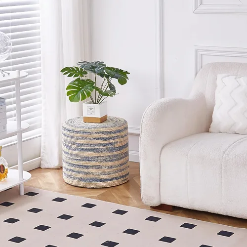 Miniatura 2 de Wimarsbon Puf otomano de 18 pulgadas, puf trenzado natural, puf rústico de tejido a mano, taburete reposapiés bohemio para dormitorio, mesa