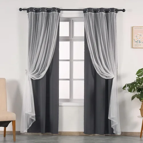 Miniatura 14 de Anytime Cortinas opacas y transparentes para ventana, par de paneles de cortinas lisas con ojales en la parte superior, 35 pulgadas de ancho x 63